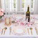 WDF 100PCS Pink Plastic Plates - Heavy Duty Pink and Gold Disposable Plates - Include 50 Dinner Plate 10" and 50 Cake Plastic Plate 7" for Baby Shower/Wedding/Spring/Bridal Shower/Tea Party/Mother's Day, 