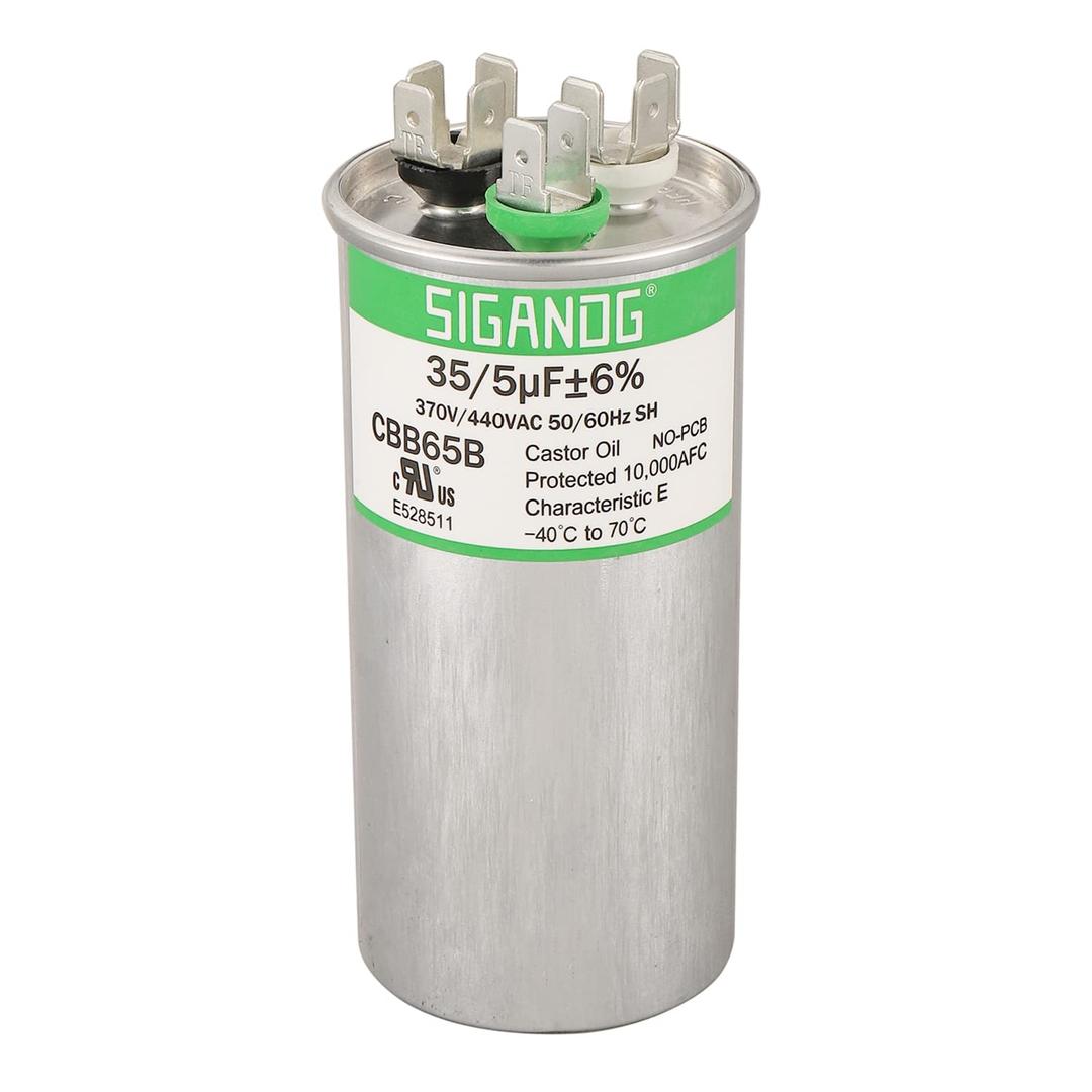 35/5 uF 35+5 MFD 370V or 440V CBB65 Dual Run Start Round Capacitor 35 5 uF MFD 370 440 Volt VAC for Condenser Straight Cool or Heat Pump Air Conditioner