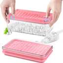 Longzon Mini Ice Cube Tray with Lid and Bin, 273 Pcs Small Ice Cube Trays for Freezer, Ice Cube Mold Spill-Resistant Removable Lid&Ice Scoop, Ice Mold for Whiskey Cocktail, Tea,Coffee-Pink