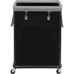 STORAGE MANIAC Large Laundry Basket with Wheels 160L Rolling Laundry Hamper Laundry Cart with Metal Frame and Removable Bag, Clothes Hamper for Bedroom, Bathroom, Dorm Room, Laundry Room, Black
