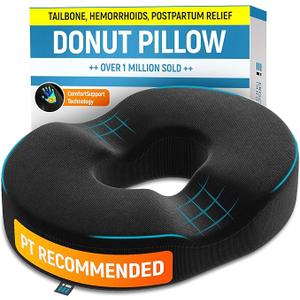 PT ENDORSED Donut Pillow for Tailbone Pain Relief - Hemorrhoid Pillow for Sitting, Orthopedic Donut Seat Cushion for Pressure Relief, Post Surgery, Postpartum Pregnancy, Lifting Cushions for Coccyx