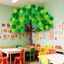 AmazingSpark Classroom Tree Bulletin Board Set DIY 3D Cardboard Tree with Paper Pom Poms Kraft Craft Bulletin Board Wall Educational Welcome Class Decor for School Elementary Teacher Chalkboard