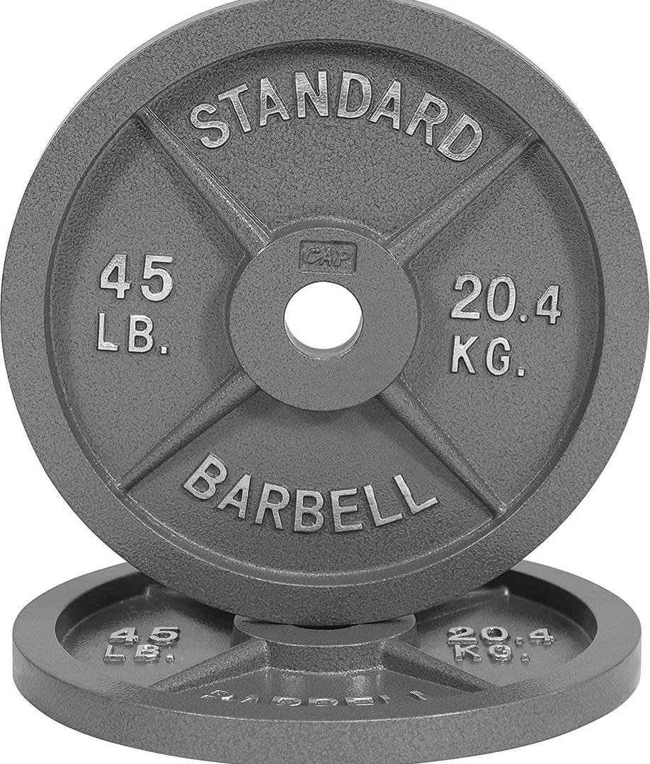 CAP Barbell Gray Olympic Cast Iron Weight Plate, Pair of 45lb Plates, Grey