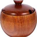 Hemoton Wooden Seasoning Bowl with Lid 3.14X3.14X3.54 Inch Natural Wood Food Container Kids Rice Bowl for Serving Rice Snacks Soup