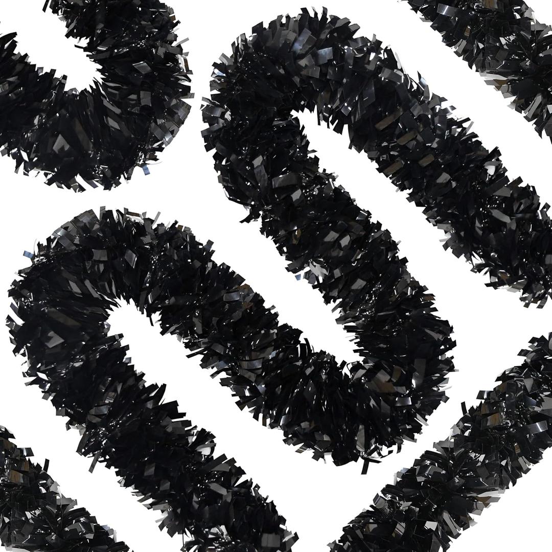66 Ft Christmas Tinsel Garland Thick Tinsel Garland Xmas Tree Decorations Metallic Tinsel Twist Garland for Christmas, Birthday, Party Decor Indoor Outdoor Party Supplies (Black)