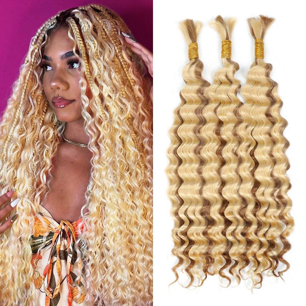 613 Boho Human Hair Braiding 27 613 Blonde Boho Human Hair Braiding Blonde Braids Deep Wave Knotless Bulk 27/613 Braids 12 12 12 Inch