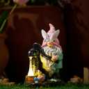 TERESA'S COLLECTIONS Easter Bunny Gnome Decorations with Solar Outdoor Light for Outside, Spring Resin Gnomes Figurines for Outdoor House Porch Balcony, Lawn Ornaments Gifts for Women Men Mom, 8"