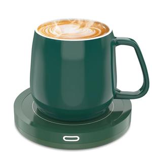 BESTINNKITS Smart Coffee Cup Warmer Set, Auto On/Off Gravity-Induction Mug Office Desk Use, Candle Wax Cup Warmer Heating Plate (Up to 131F/55C), Green Mug Warmer Set
