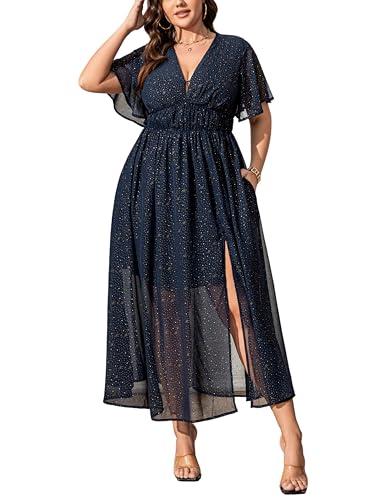 EYWOL Plus Size Holiday Dress: Cocktail Dresses for Women Wedding Guest - Formal Dresses for Women Evening - Party Dress Navy Blue, 2XL