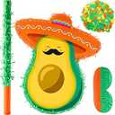 Avocado Pinata Mini Sombrero Hats Pinata Mexican Hats Pinata Fiesta Game Favors for Mexican Fiesta Supplies Decorations with Pinata Stick Blindfold Confetti Set, 15.4 x 13 x 3 Inch
