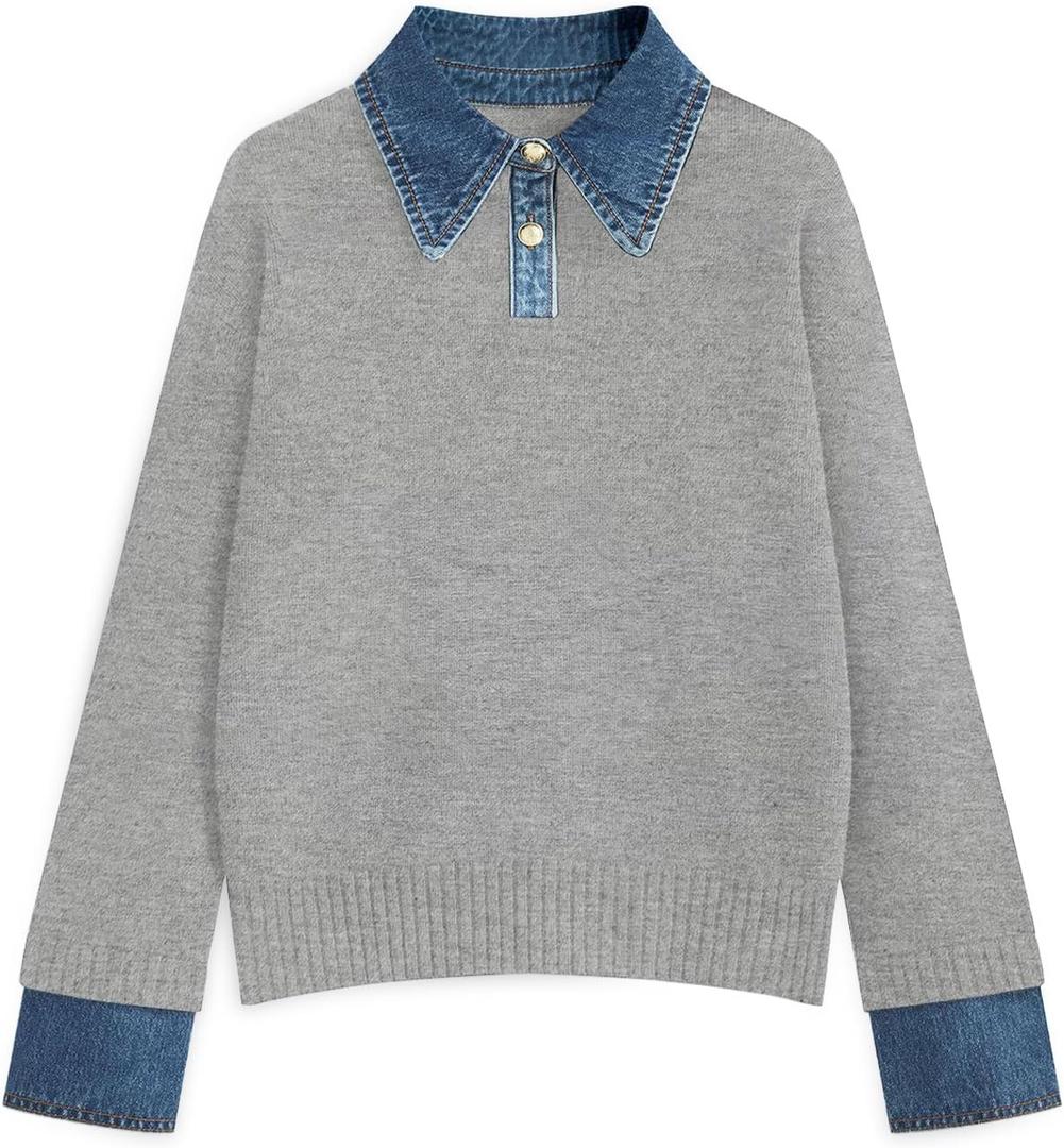 Womens Oversized Sweater Cozy Chunky Long Sleeve Mock Turtleneck V Neck Button Down Denim Polo Pullover Tunic Sweaters (X-Large)