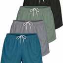 Real Essentials 4 Pack: Womens Active Athletic Performance Mesh Shorts with Pockets (Green, L)