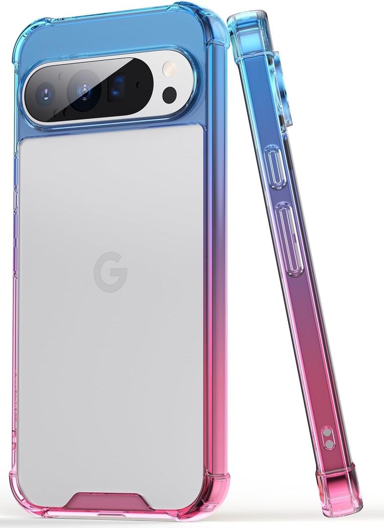 Compatible with Google Pixel 10 Pro XL Case, Clear Cute Gradient Slim Phone Cover Reinforced TPU Bumper Hard PC Back Shockproof Protective Case 6.8 inch 2025 (Blue Pink)