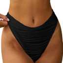 ZAFUL Women Cheeky Bikini Bottoms Wave Swimsuit Swim Briefs Bathing Basic Suit Bottom (Large, 0-black)