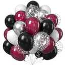 Balloons Burgundy Black Silver, Wine Red Black Party Balloon Maroon Metallic Chrome Silver Balloons and Silver Confetti Helium Latex Balloons for Birthday Bridal Shower Wedding Party Decorations