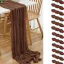 12 Pack Brown 10 Ft Cheesecloth Table Runner 21x120 Inch Boho Wrinkled Sheer Romantic Gauze Decor for Wedding, Bridal Shower, Birthday Party