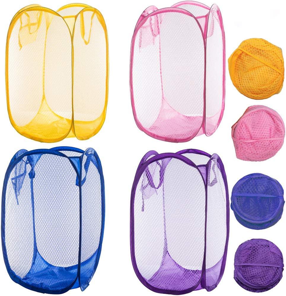 Mesh Popup Laundry Hamper, Pack of 4 Foldable Portable Dirty Clothes Basket for Bedroom, Kids Room, College Dormitory and Travel Grey, White, Pink, Beige
