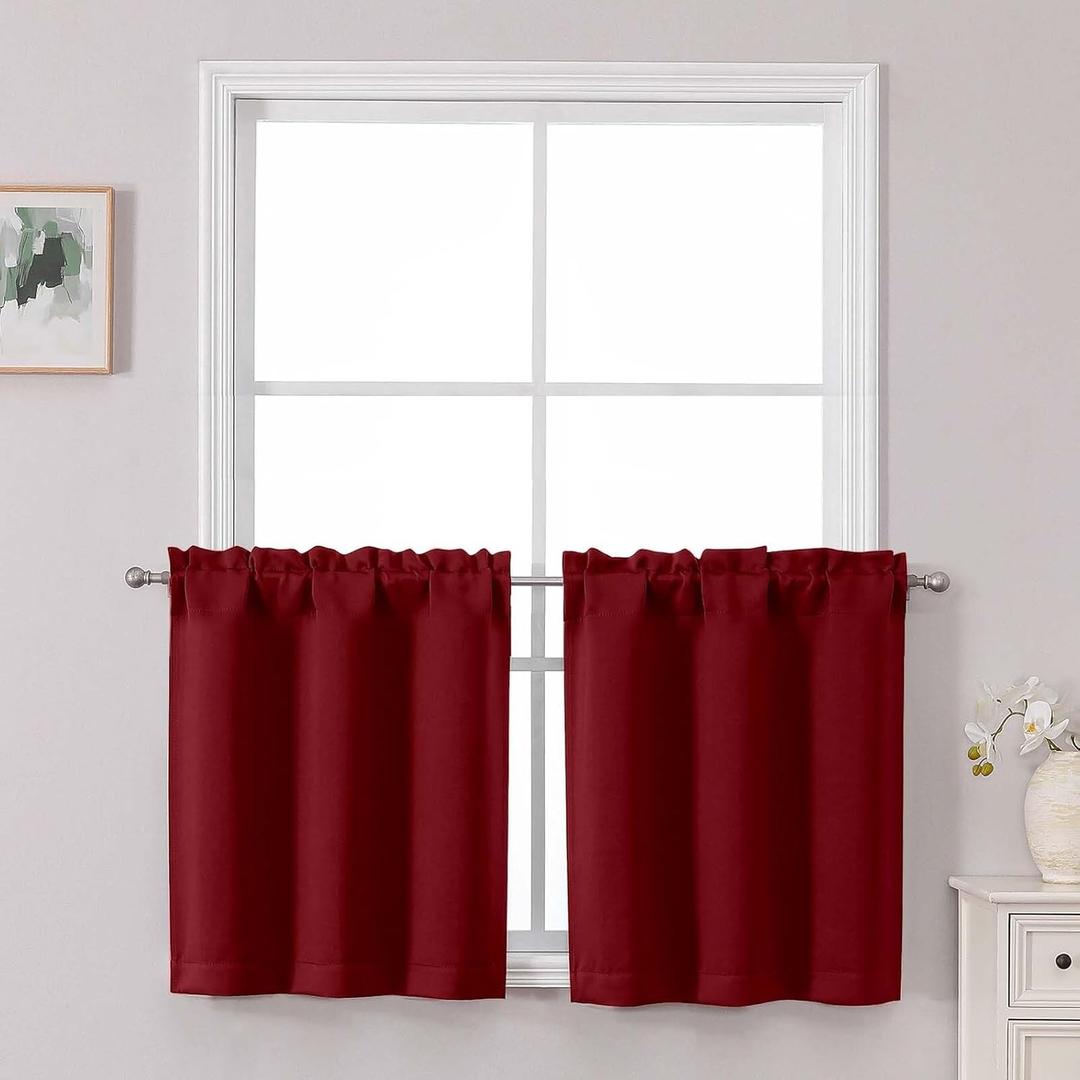 Chyhomenyc Short Red Curtains 24 Inch Length, Small Kitchen Curtain Rod Pocket Half Window Curtains for Basement Cabinet Camper RV Bunk, 2 PCS, Each 30Wx24L, Red