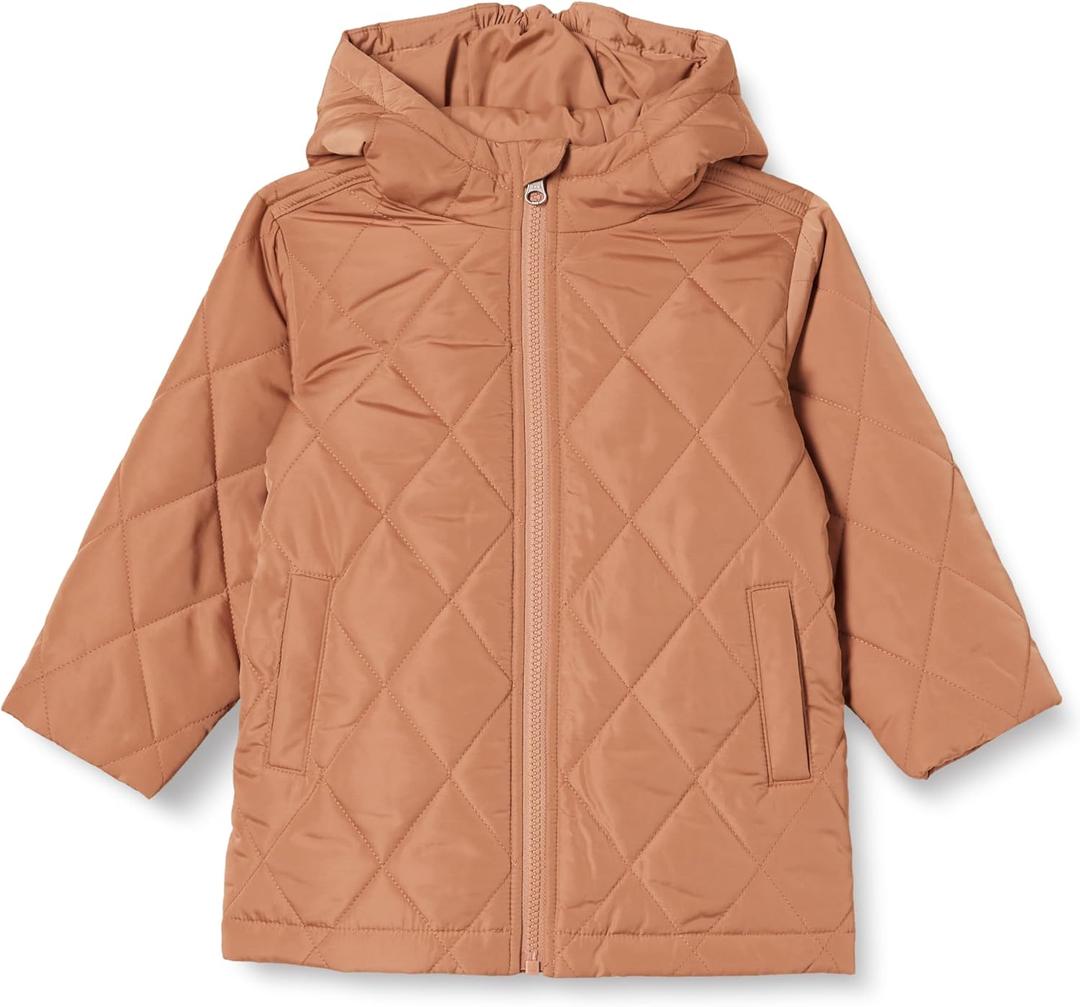 Amazon Essentials Unisex Kids and Toddlers' Long Quilted Jacket (Small, Light Brown)