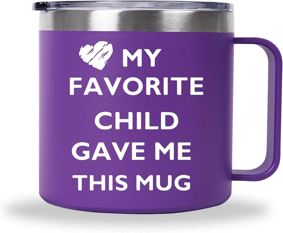 Best Mom Gifts from Son Daughter, Thank You Inspirational Gift for Women, Birthday Christmas Mothers Day Gift, 12 OZ Stainless Steel Insulated Coffee Mug with Lid Purple (My favorite child gave me(VT))