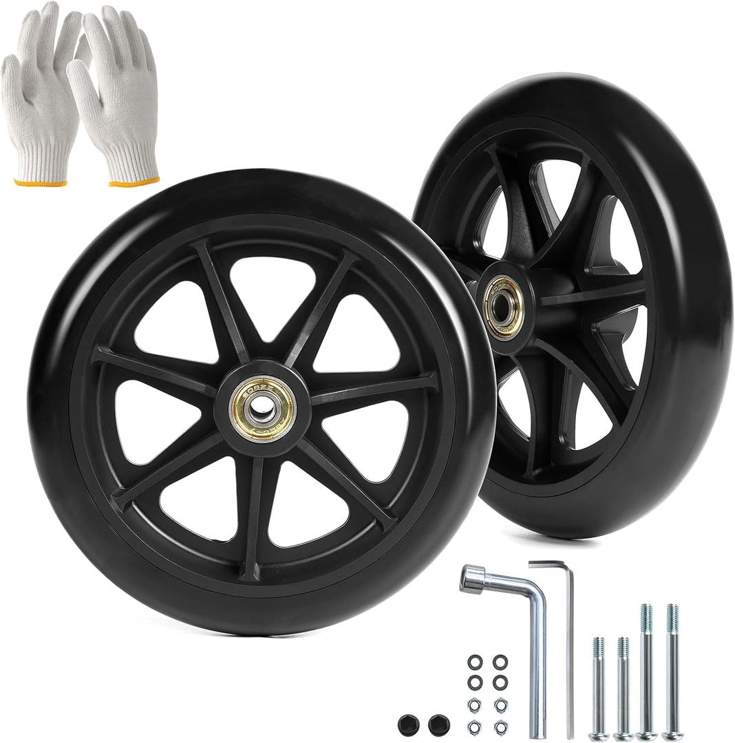 6 Inch Wheelchair Wheels (1 Pair) - Replacement Wheels with Narrow Wear-Resistant PU Tires for Wheelchairs, Walkers, Rollators Essential Wheelchair and Walker Accessories