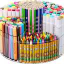 Acrylic Pen Marker Organizer for Desk, 360-Degree Rotating Pencil Holder Crayon Art Supplies Storage Organizer, 6 Slots Clear Large Capcaity Spinning Caddy for Home Office School Kids