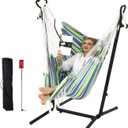 ZEYU Hammock Chair with Stand Double Hammock Chair Bohemian Style with Tassel Mobile Phone Support Manual Adjustable Swing Indoor and Outdoor Garden Porch with Floor mat Reclining Capacity 400 pounds