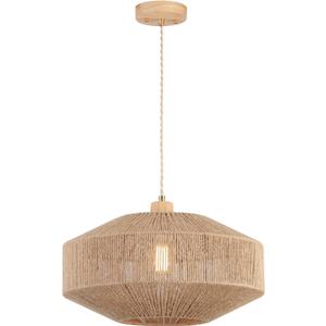 Coastal Large Woven Pendant Light Fixture 17.8 inch One-Light Adjustable Natural Hemp Rope Cage Pendant Lighting for Kitchen Island Dining Room Living Room Farmhouse