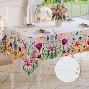 Softalker Spring Tablecloth Rectangle - Easter Waterproof Floral Pattern Decorative Table Cloth, Stain Resistant Wrinkle Free Wipeable Table Cover for Dinner, Party, Picnic, Outdoor, 60 x 84 Inch