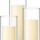 Shihanee Set of 3 Pillar Candles and 3 Glass Cylinder Candle Vases Holders Clear Pillar Jars for Wedding Centerpieces(3.4'' X 4.7", 7", 9.8",Ivory White)