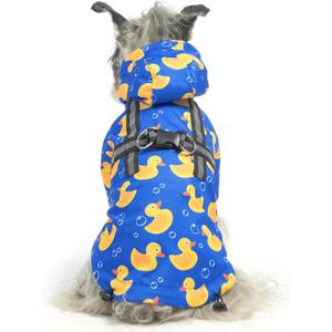 PUPTECK Dog Raincoat with Hood & Harness Built-in, Waterproof Dog Rain Jacket Slicker Poncho Reflective Vest Clothes for Rainy Snowy Winter Cold Days, M (Back 15", Chest 22.5", Neck 16"), Blue