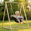Wooden Baby Swing Set, Montessori Baby Lounger with Foldable Stand, Toddler Swing for Indoor/Outdoor, Children Swing Set for 6m to 3 Yrs