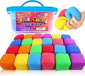 24 Pack Slow Rising Stress Cube, Large Size Dough Stress Balls Fidget Toys for Stress Relief, Pull Stretch Fidgets for Classroom Prize Box Toys, Classroom Reward for Student