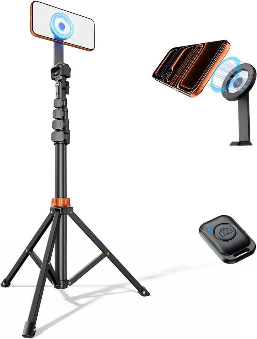 66" Magnetic Phone Tripod, Tripod for iPhone with Remote
Strong Magnetic Holder for Magsafe, Stable Cell Phone Tripod for Video Recording, Vlogging, Live Streaming & Travel