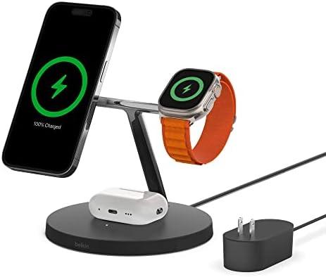 MagSafe Charger, 3-in-1 Wireless Charging Stand, 2ND GEN, 33% Faster for Apple Watch, iPhone 16, iPhone 15, iPhone 14 Series, AirPods - MagSafe Charging Station for Multiple Devices - Black