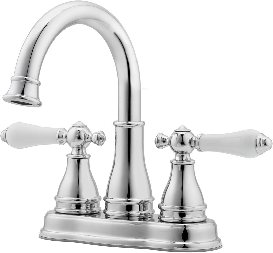 Pfister Sonterra Bathroom Sink Faucet 4 inch Centerset 2-Handle 3-Hole Polished Chrome Vanity Faucet with Push & Seal Drain and 360 Degree Swivel Spout LFWL245PC