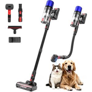 Teendow Cordless Vacuum Cleaner, 500W 50 Minutes Runtime Stick Vacuum for Pet Hair, Powerful Suction, Rechargeable, Lightweight, Handheld Vacuum Versatile for Carpet, Hard Floor (Black)