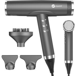 slopehill Professional Ionic Hair Dryer with Diffuser - Lightweight, Compact, Powerful & Fast Salon Blow Dryer with High Speed Brushless Motor for Travel, Women & Men (Ceramic, Dark)