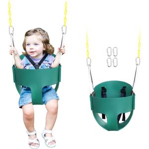 High Back Full Bucket Toddler Swing Seat with 3- Point Adjustable Safety Harness, 66 inch Detachable Chain,Suitable for Babies Aged 6-24 Months，Baby Swing for Swingset (Green)