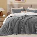 BEDELITE Fluffy Queen Comforter Set - Super Soft Sherpa Grey Comforter for Queen Size Bed, Luxury Warm Bedding Set for Winter, Fuzzy Bed Set 3 Pieces (1 Comforter, 2 Pillowcases)