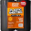 Black Plastic Sheeting Roll 3'x50' (2 Pack) – 4 Mil UV Protected, Weed Barrier & Landscape Plastic for Gardening, Root Blocker & Moisture Barrier, Protective Covering for Painting & Equipment