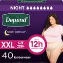 Depend Night Defense Adult Diapers, Incontinence & Postpartum Bladder Leak Underwear for Women, Disposable, Overnight, Extra-Extra-Large, Blush, 40 Count (4 Packs of 10)