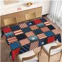 American Flag Tablecloth for Rectangle Tables Denim Patchwork of American Flag Picnic Table Cover Indoor and Outdoor Table Cloth Camping Tablecloths for Dinner Kitchen 82x60