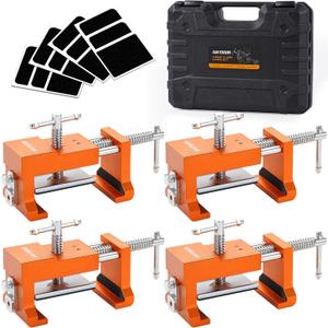 DAYDOOR Professional Cabinet Clamps 4 Pack, Heavy-Duty Cast Steel, Integrated Drill Guide & EVA Protection, Face Frame Alignment Tool for Cabinet Installation & Woodworking, Orange