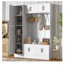 Modern Hall Tree with Shoe Storage, 79'' Tall 4-in-1 Entryway Bench with 6 Cabinets, 4 Coat Hooks and Adjustable Shelf for Hallway, Mudroom, Living Room (White)
