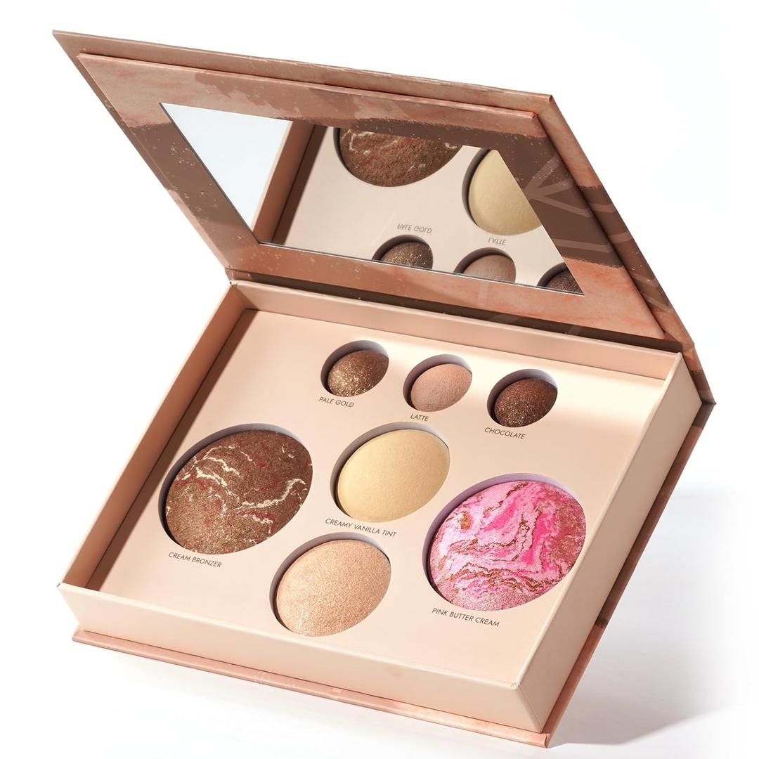 Best Baked Face Palette for Mature Skin  Includes Bronzer, Blush, Highlighter & Eyeshadows  Smooth Velvet Texture, Vegan & Cruelty-Free, Travel-Friendly Makeup Kit