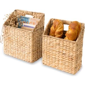 KOLWOVEN Wicker Hanging Storage Baskets, Set of 2 Wall Baskets for Accessories and Organizing Files, Mail Baskets