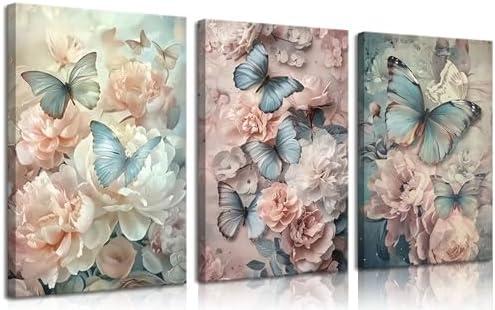 3pcs Butterfly And Floral Canvas Wall Art 16L" x 12W"-Canvas Butterfly Flowers