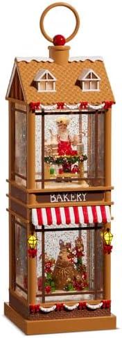Raz Imports Santa and Elves Lighted Water Two Story Bakery, 12.5-inch Height, Christmas Decor
