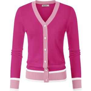 GRACE KARIN Cardigan Sweaters for Women Lightweight Long Sleeve Cropped Cardigan Spring Summer Fashion Clothing Outfits Shrug (Small, Hot Pink)